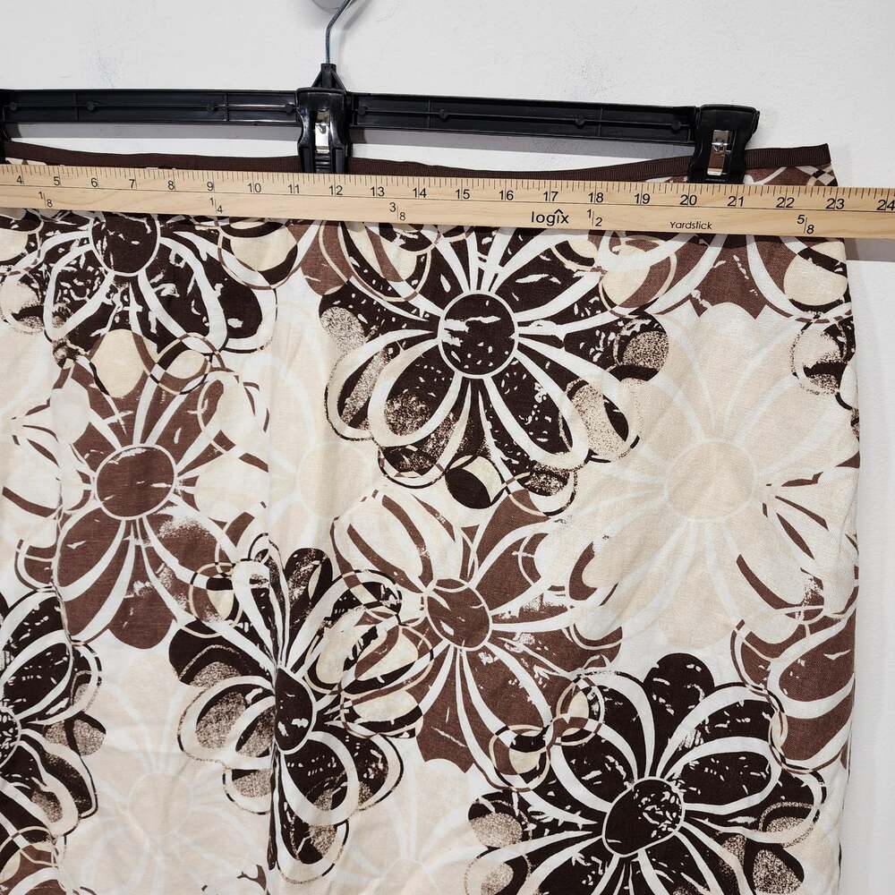 Cato Skirt Size 26/28W Floral A-line Cream Brown Linen Blend Knee Length Preppy - Picture 5 of 9